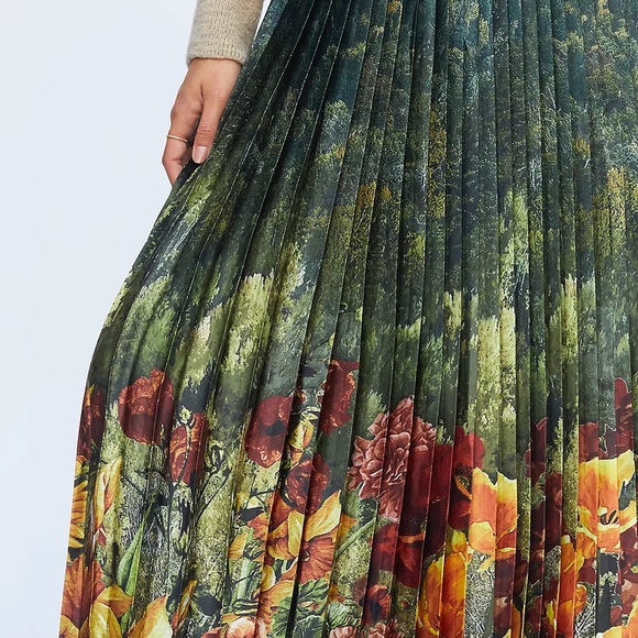 Anthropologie Geisha Designs Forest Pleated Midi Skirt Size XS - Picture 2 of 7